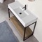 Console Sink Vanity With Ceramic Sink and Natural Brown Oak Shelf, 43